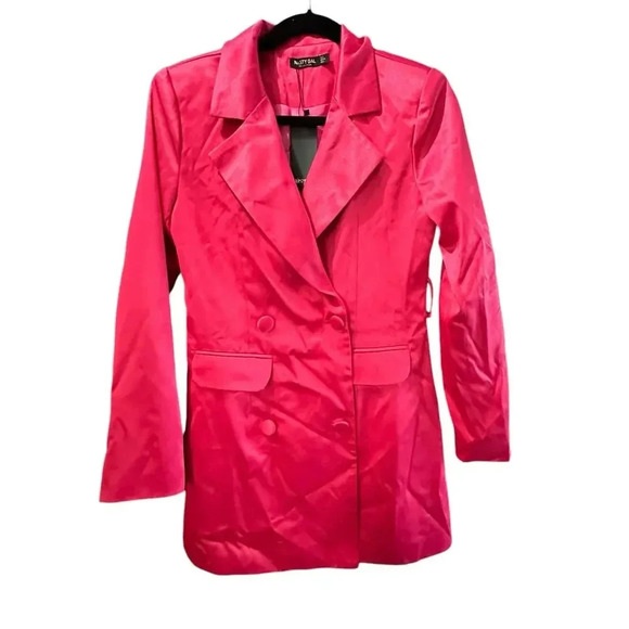 NWT Nasty Gal Pink Button Up Trailblazer Beited Mini Dress Size 6 - Picture 2 of 7